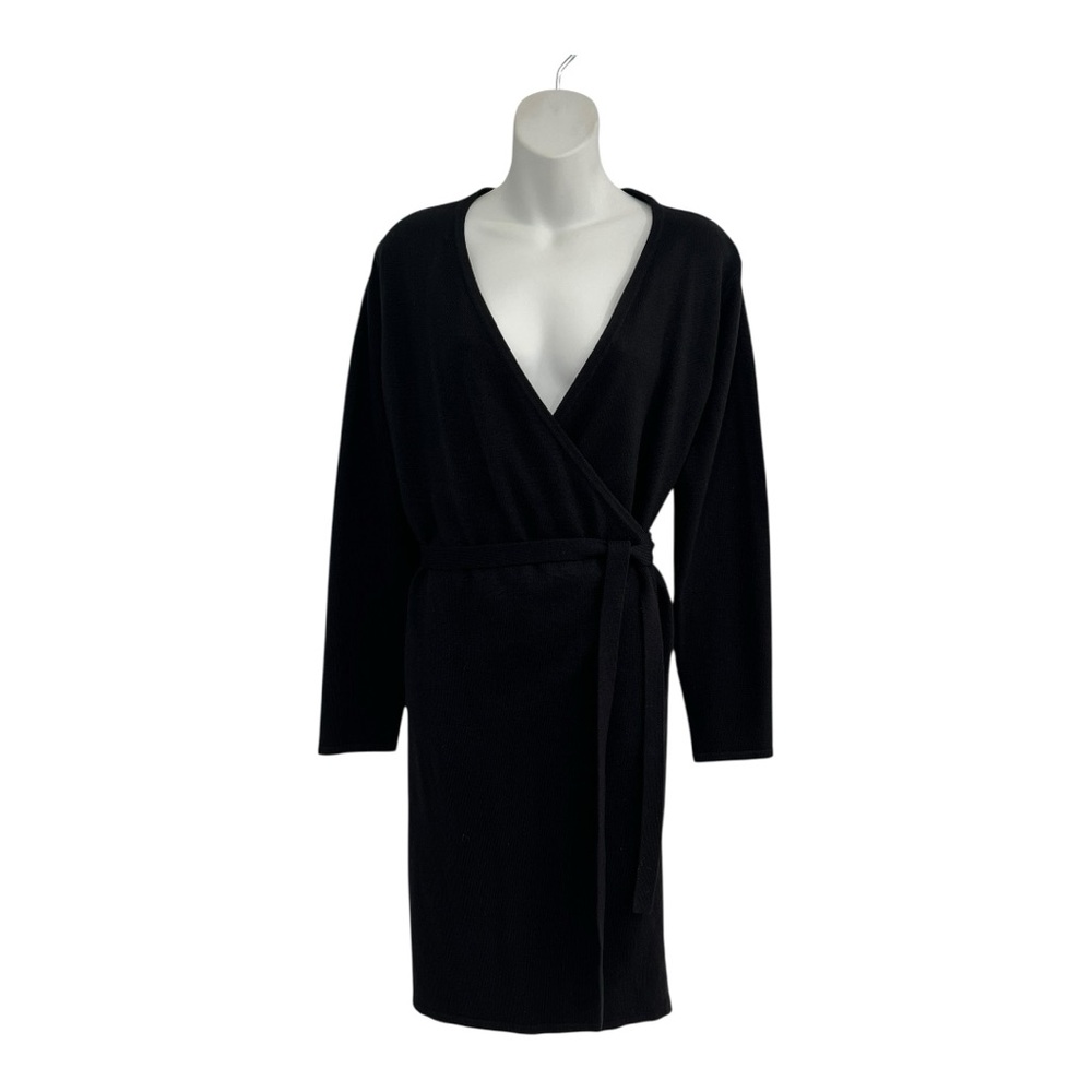 Elegant Black Knit Wrap Dress in Size Small - Picture 3 of 12